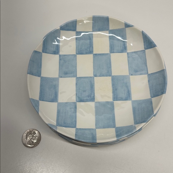 Blue White Checkered Melamine Round 6.5" Dessert Plates Indoor Outdoor Set of 6 - Picture 3 of 7